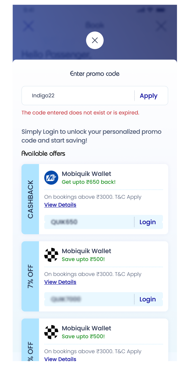 Error state: inline message with offers still visible below