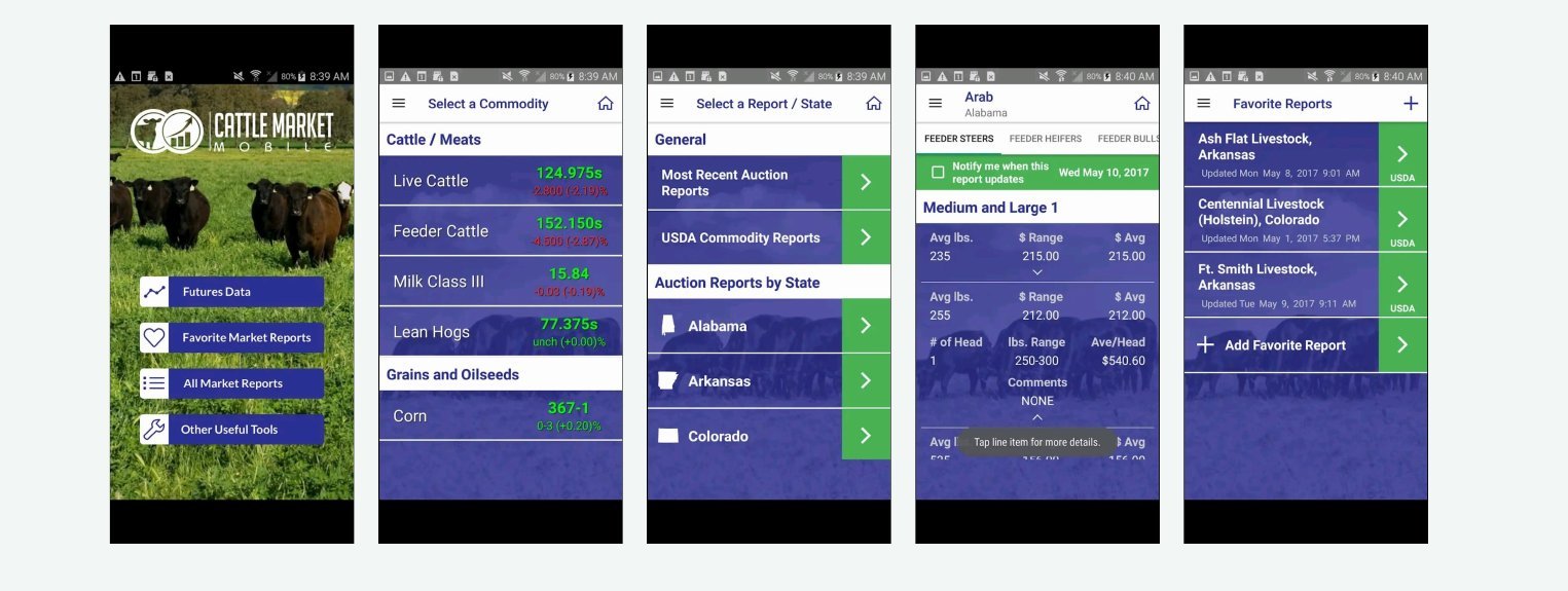 Cattle Market Mobile app screens used for competitive analysis